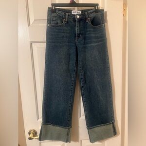 S.O.N.G. Junior’s Mid Rise Wide Leg Cuffed Cropped Medium Wash Jeans Size 1